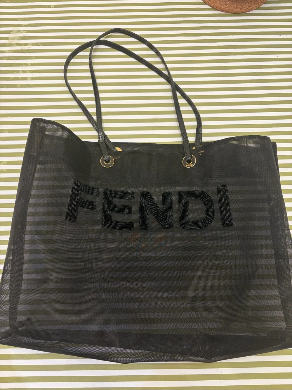 Fendi Black Mesh Beaded Tote Bag